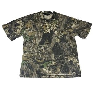Vintage Liberty Camo Shirt Mens Measured Size L Mossy Oak Breakup Hunting Tee